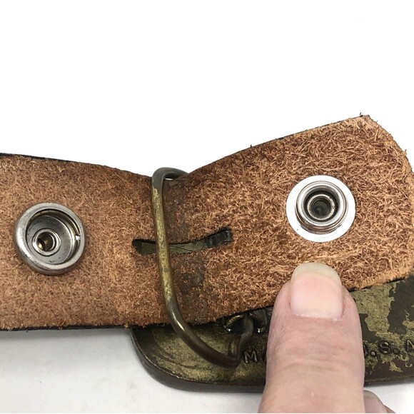 VTG Brass Skull FD Helmet Buckle Embossed Belt Mens 38 Black Leather Fire Dept - Picture 5 of 12